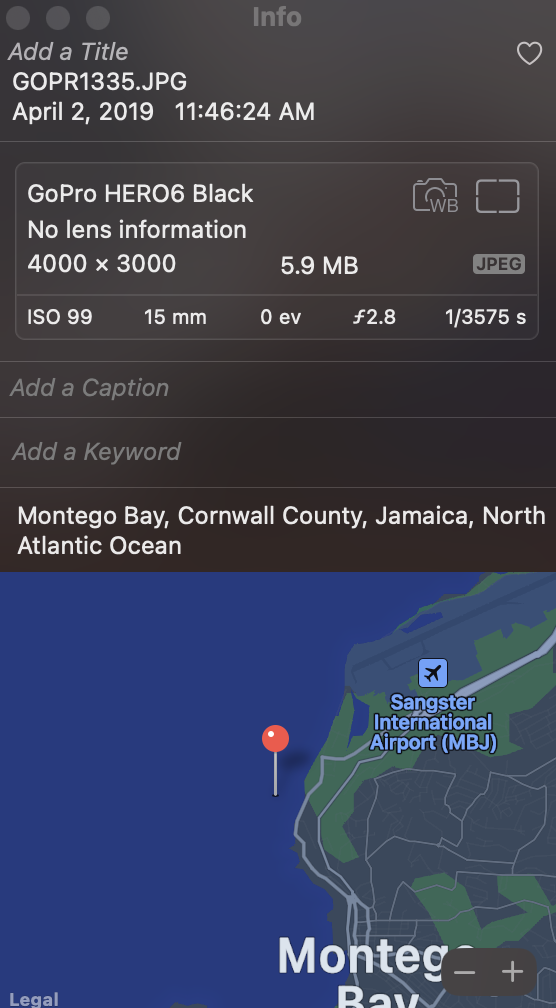 EXIF data display in Mac Photos EXIF Data